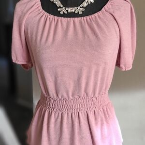 LC Lauren Conrad Blush Pink Short-Sleeve Smocked-Waist Tunic